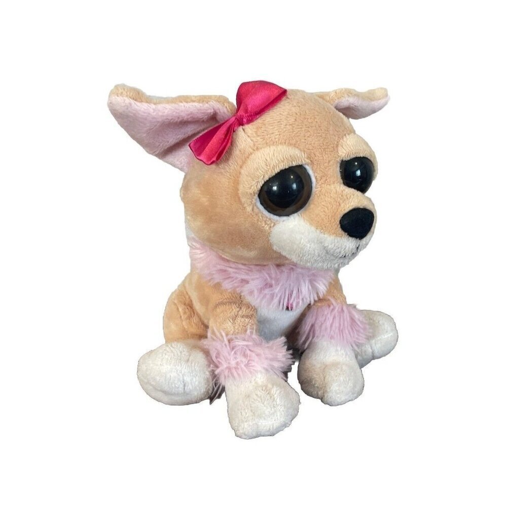 The Petting Zoo Plush 8" Chihuahua Puppy Dog Eyes Sitting Pink Bow Toy 2012